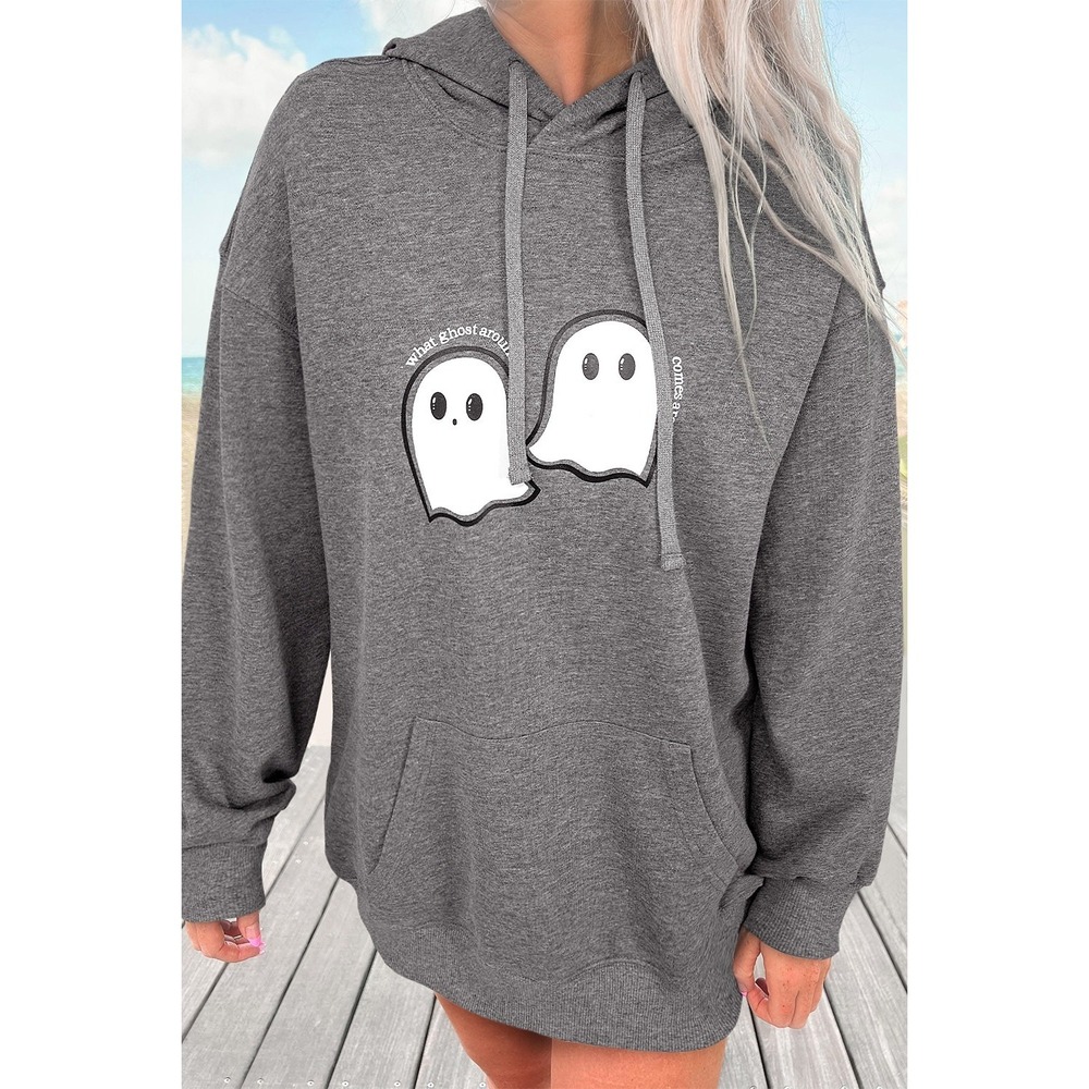 Halloween Ghost Print Mineral Wash Oversize Hoodie - XL